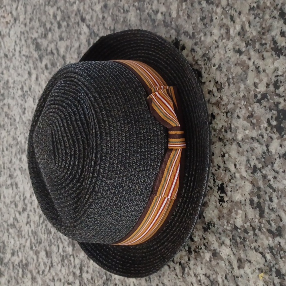 Epoch, black, straw pork pie fedora.